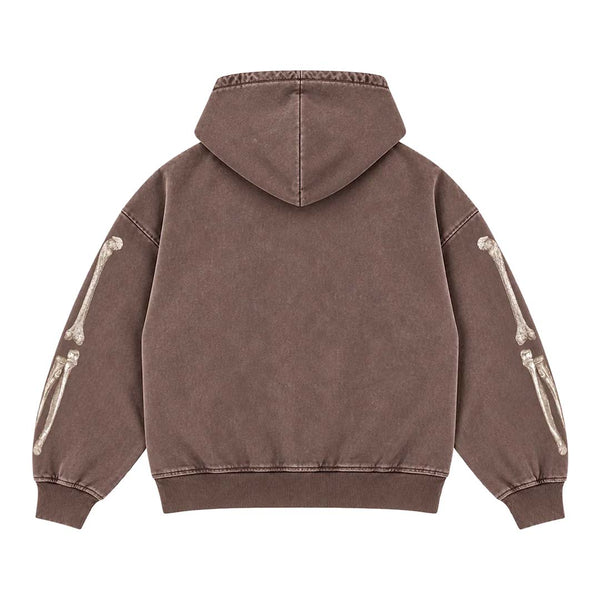 Floor 914 Skull Zip Hoodie Brown Wash