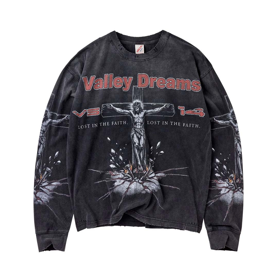 Vale Forever Concrete Cross Long Sleeve Tee Black Red