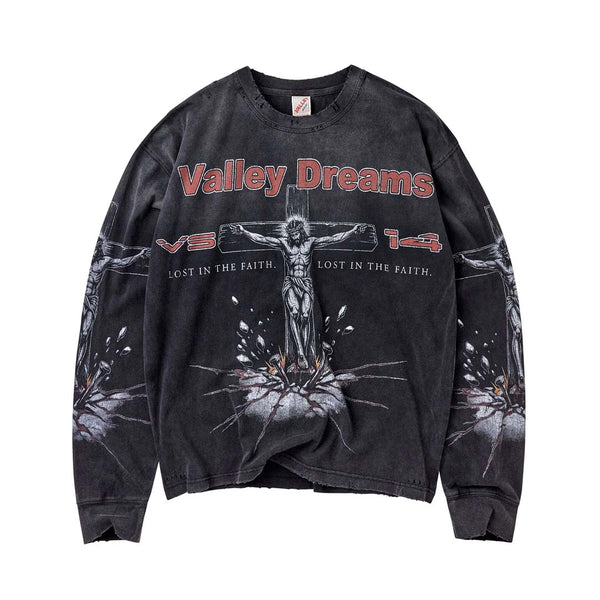Vale Forever Concrete Cross Long Sleeve Tee Black Red