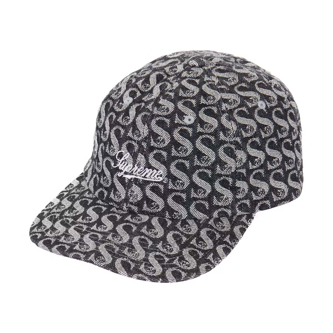 Supreme Monogram Denim 6-Panel Hat Black Grey