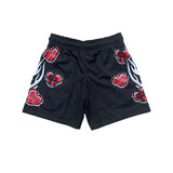 Lost Hills Black White Red Flame Mesh Shorts