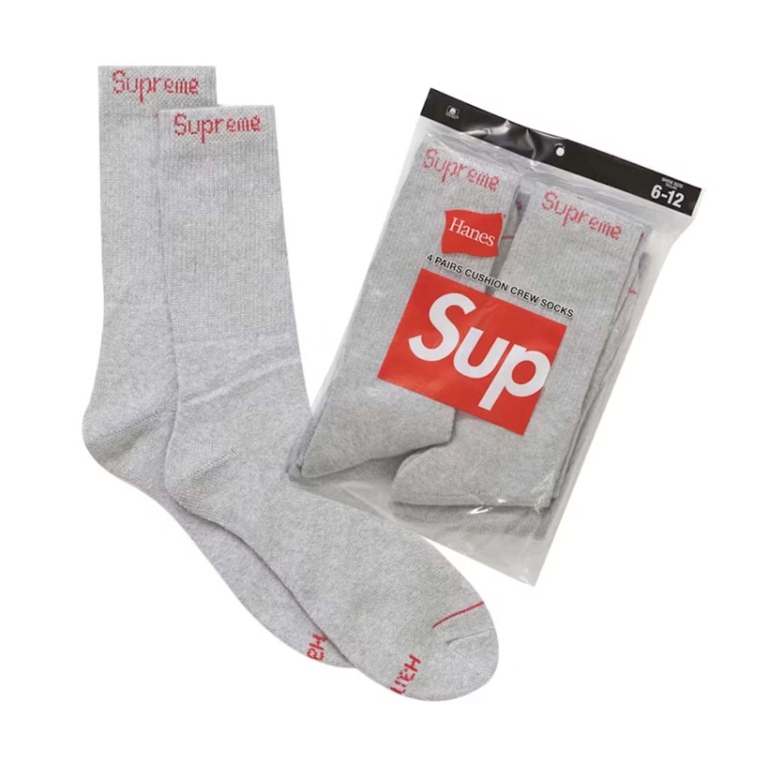 Supreme Hanes Crew Socks (4 Pack) Heather Grey