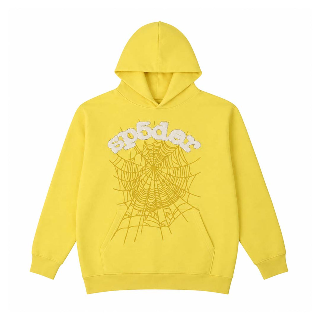 Sp5der Yellow Web Rhinestone Hoodie