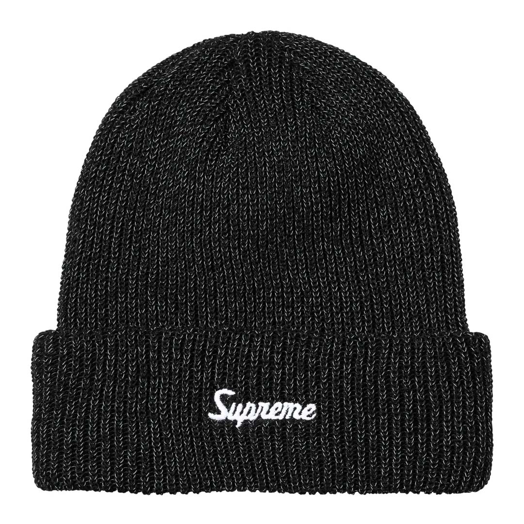 Supreme Loose Gauge Beanie Black Reflective FW26
