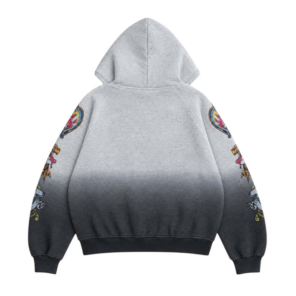 Righteous Grey Faded Two Tone Risen Zip Up Hoodie