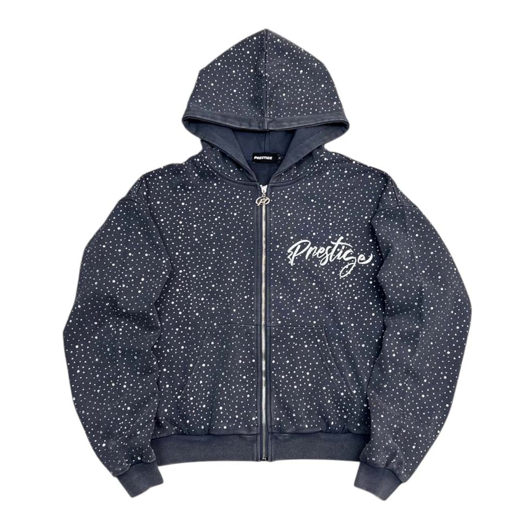 Prestige Diamond Rhinestone Zip Up Hoodie Blue