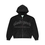 Godspeed Studded OG Logo Zip Up Hoodie Black Wash