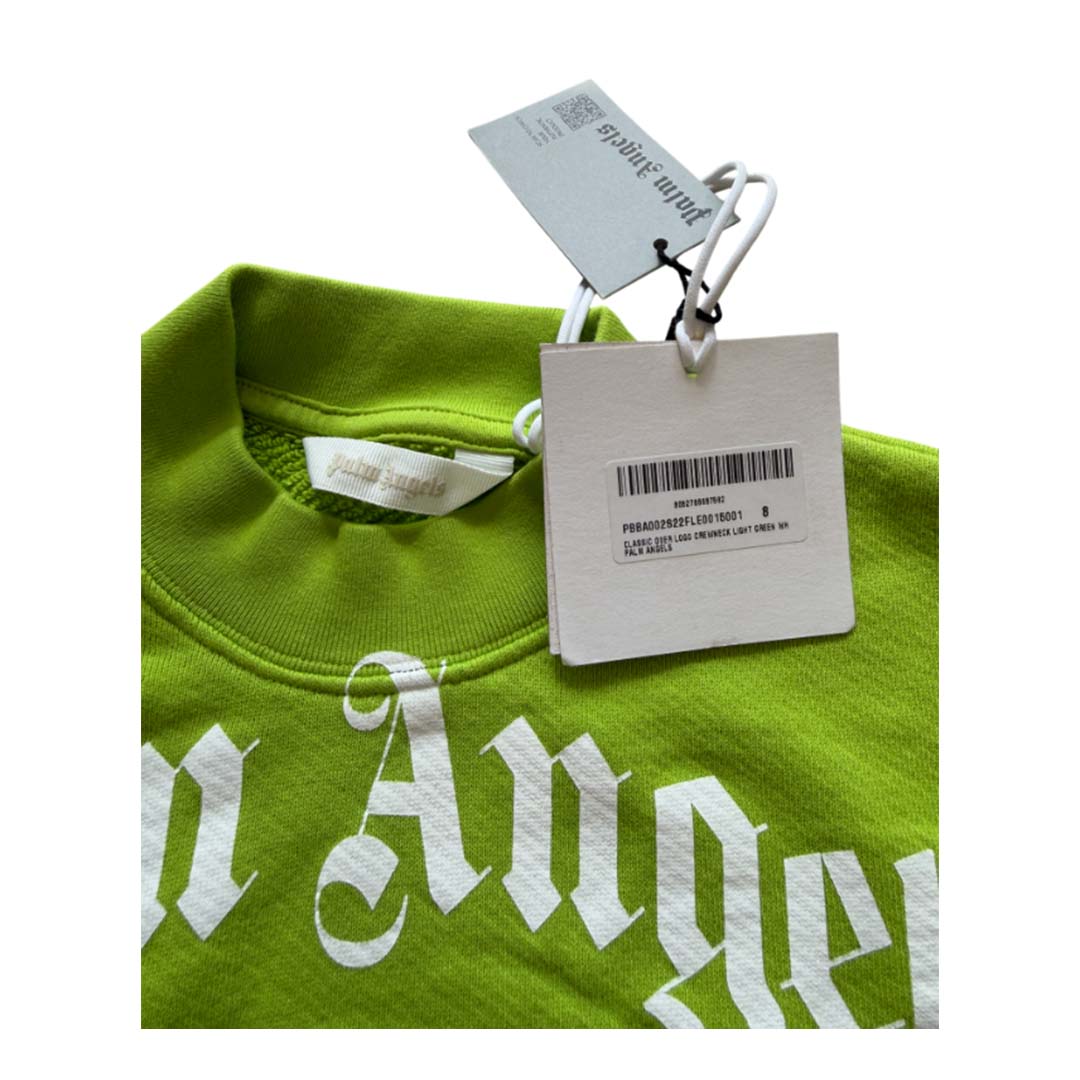 Palm Angels KIDS Classic Over Logo Crewneck Lime Green White