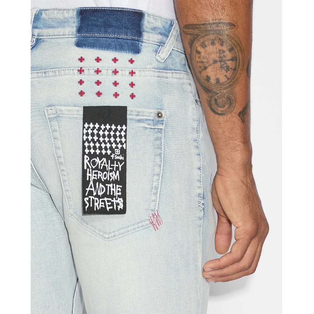 Ksubi Van Winkle Red Embroidered Skinny Jeans Light Wash