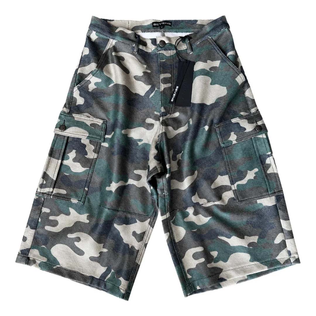 Triple Sevens Leather Camo Cargo Shorts Green