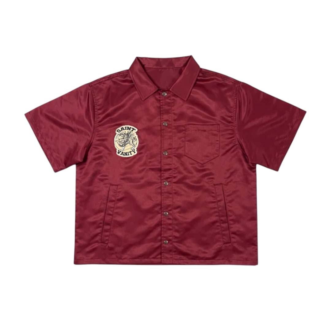 Saint Vanity Nylon Button Up Shirt Burgundy