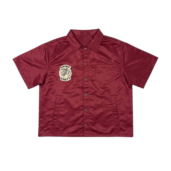 Saint Vanity Nylon Button Up Shirt Burgundy