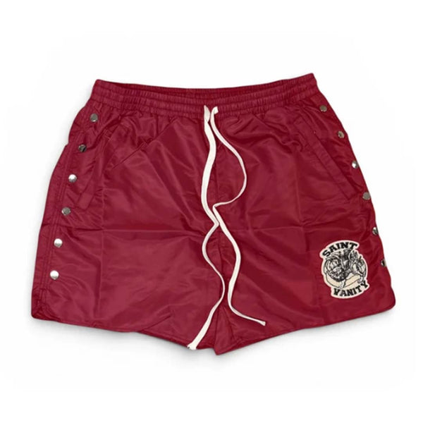 Saint Vanity Nylon Button Up Shorts Burgundy