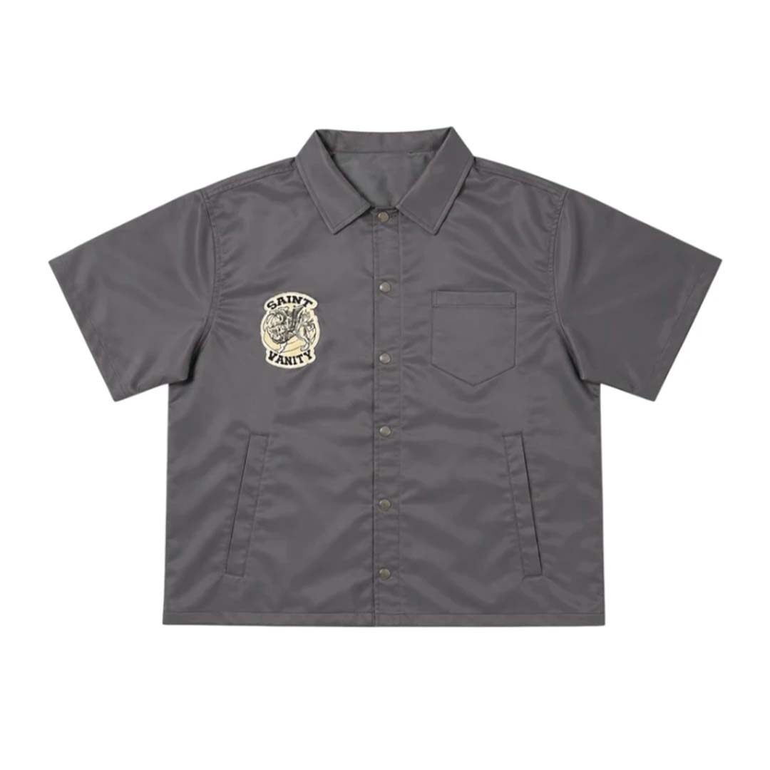 Saint Vanity Nylon Button Up Shirt Shadow Grey