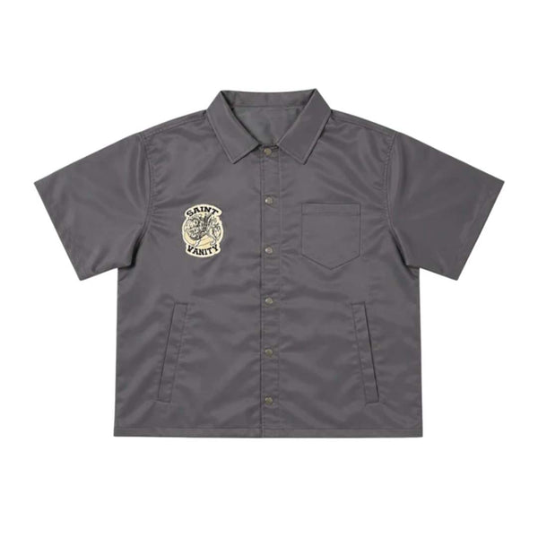 Saint Vanity Nylon Button Up Shirt Shadow Grey