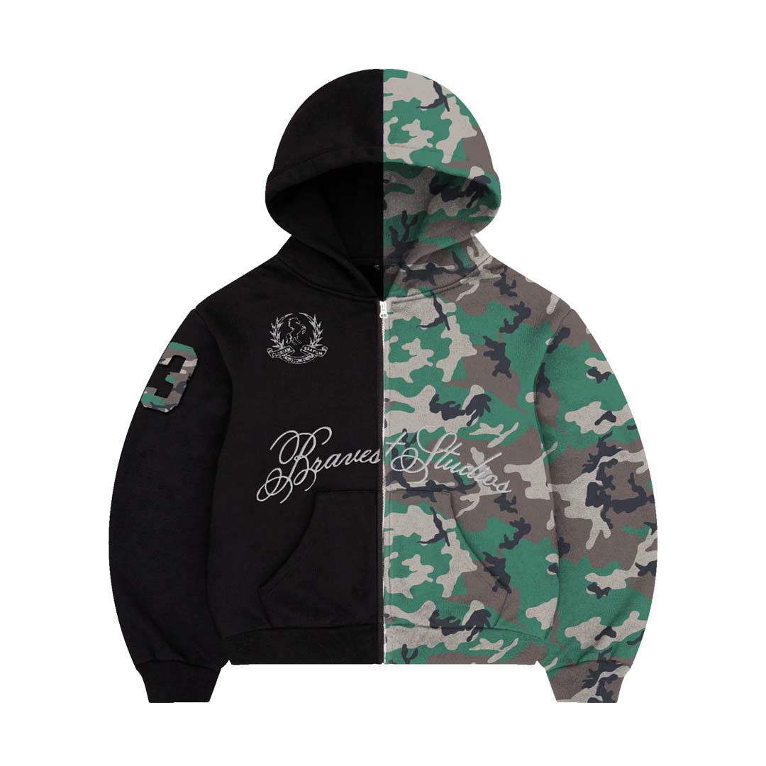 Bravest Studios Half Camo Zip Up Hoodie Black