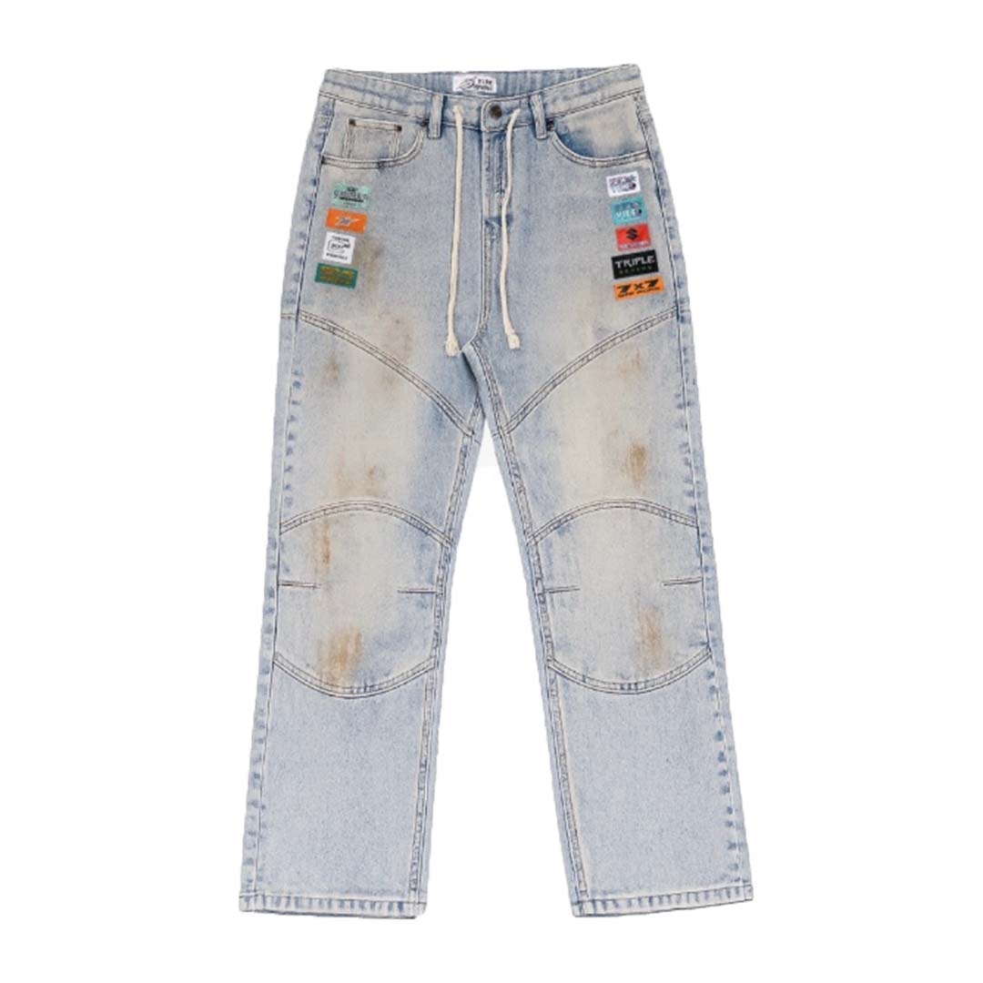 Triple Sevens Light Wash Dirty Biker Jeans