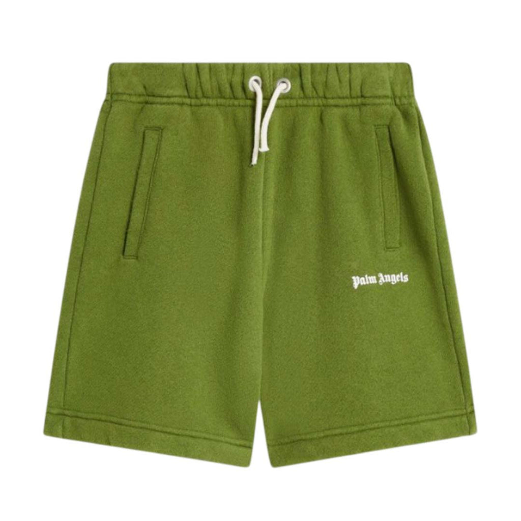 Palm Angels KIDS Sweat Shorts Logo Military Green White