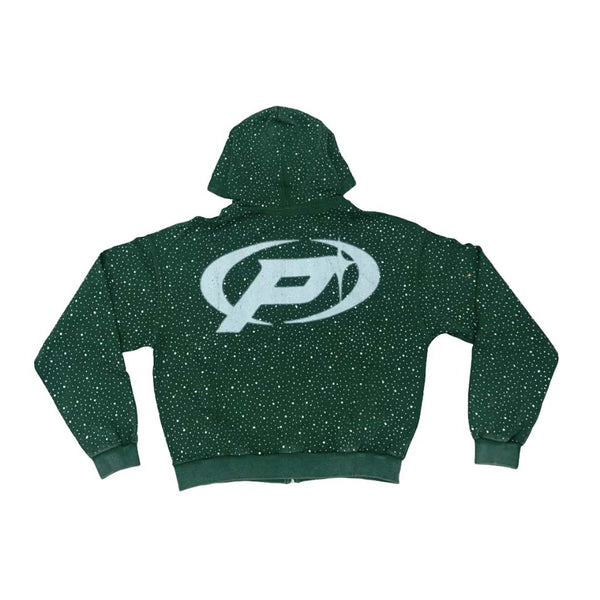 Prestige Diamond Rhinestone Zip Up Hoodie Green