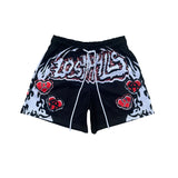 Lost Hills Black White Red Flame Mesh Shorts