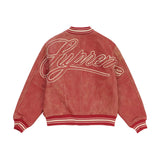 Supreme Worn Leather Varsity Jacket 'Red'