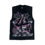 Lost Hills Black Pink Stars Sleeveless Tee