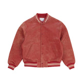 Supreme Worn Leather Varsity Jacket 'Red'