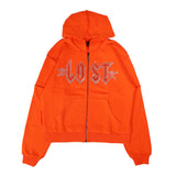 Lost Intricacy Orange Rhinestone Zip Hoodie