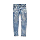 PURPLE BRAND Waxed Indigo Jacquard Monogram Jeans