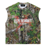 Homme Femme Deer Country Real Tree Sleeveless Tee