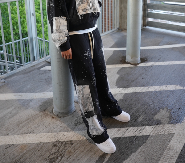 Righteous Divine Canvas Sweatpants Rhinestone Black