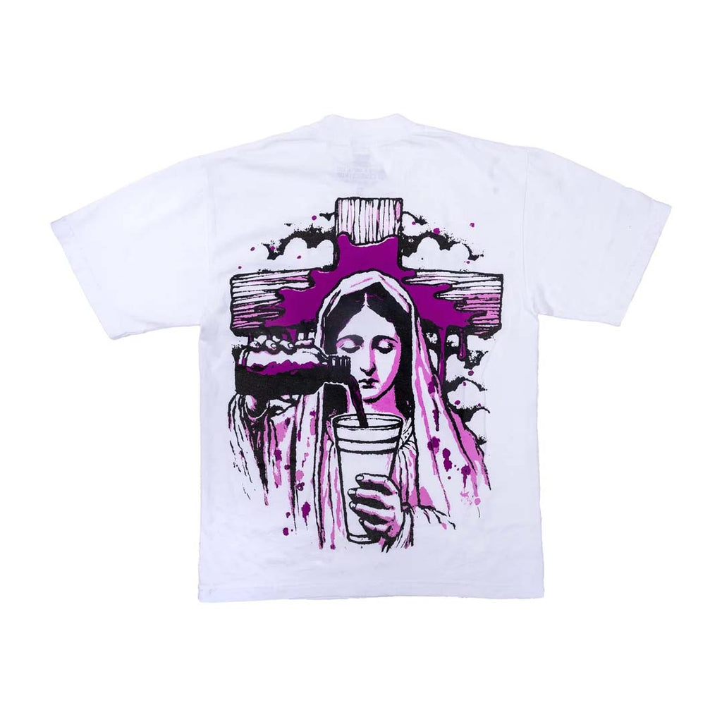 Awful Lot of Cough Syrup Rosary Mary Spell Out White Tee by Awful Lot of Cough Syrup - NWAHYPE No.1 for streetwear T-Shirts in USA