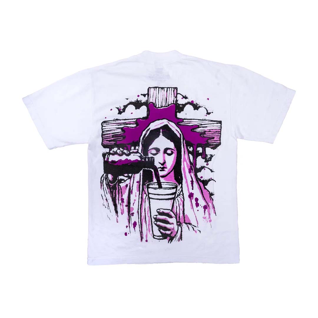Awful Lot of Cough Syrup Rosary Mary Spell Out White Tee by Awful Lot of Cough Syrup - NWAHYPE No.1 for streetwear T-Shirts in USA