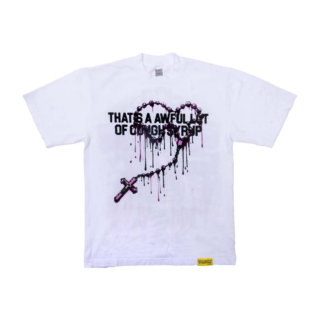 Awful Lot of Cough Syrup Rosary Mary Spell Out White Tee by Awful Lot of Cough Syrup - NWAHYPE No.1 for streetwear T-Shirts in USA