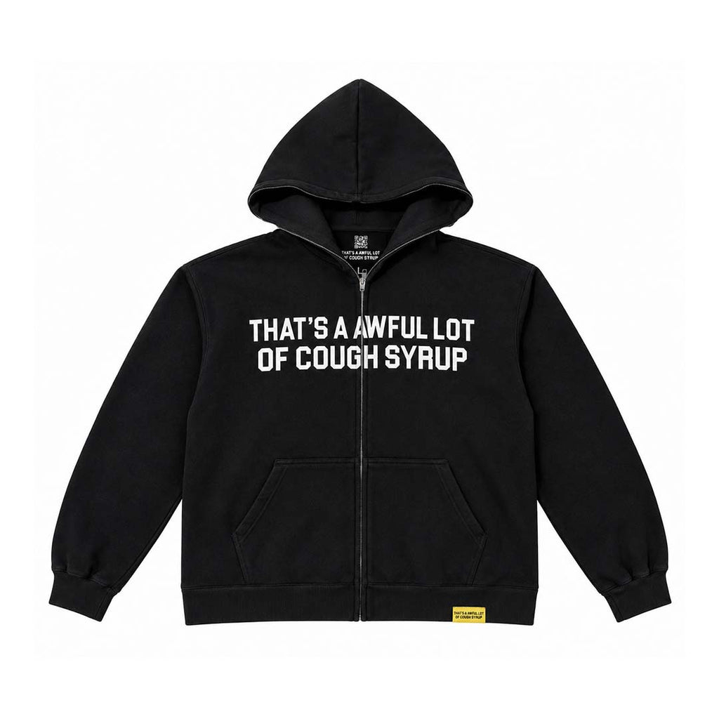 Awful Lot of Cough Syrup Spell Out Zip Up Hoodie Black by Awful Lot of Cough Syrup - NWAHYPE No.1 for streetwear Hoodies in USA