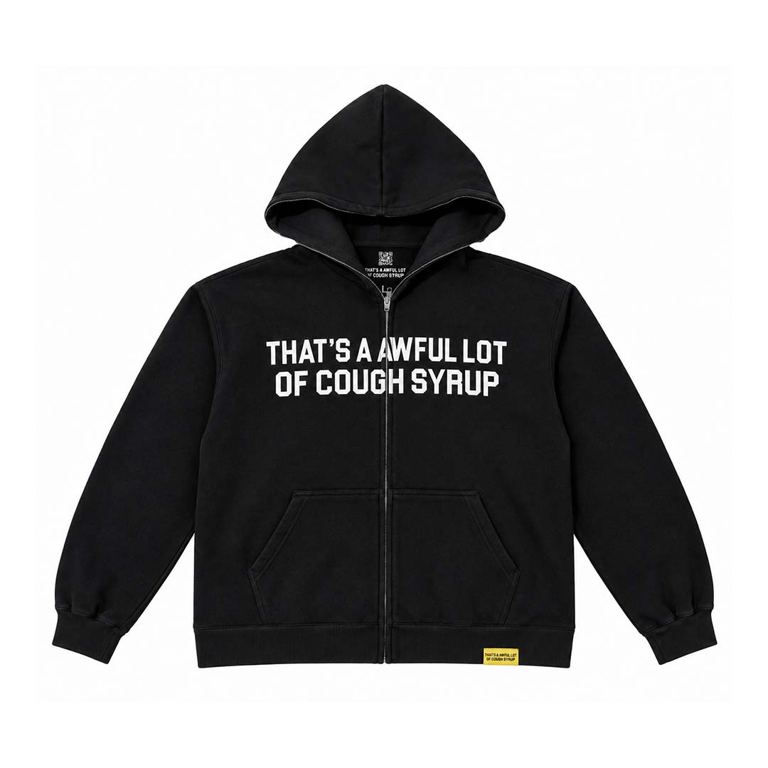 Awful Lot of Cough Syrup Spell Out Zip Up Hoodie Black by Awful Lot of Cough Syrup - NWAHYPE No.1 for streetwear Hoodies in USA