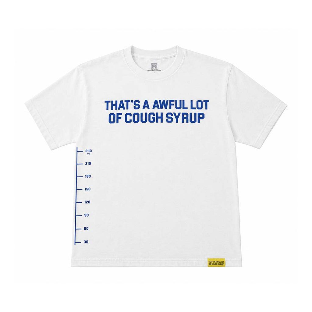 Awful Lot of Cough Syrup White Blue Spell Out Measurements Tee by Awful Lot of Cough Syrup - NWAHYPE No.1 for streetwear T-Shirts in USA