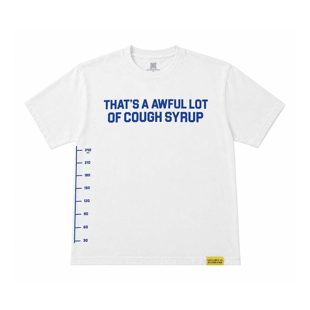 Awful Lot of Cough Syrup White Blue Spell Out Measurements Tee by Awful Lot of Cough Syrup - NWAHYPE No.1 for streetwear T-Shirts in USA