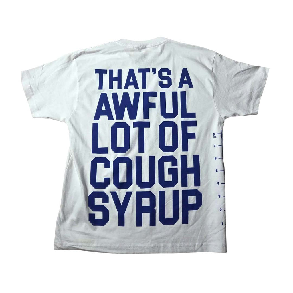 Awful Lot of Cough Syrup White Blue Spell Out Measurements Tee by Awful Lot of Cough Syrup - NWAHYPE No.1 for streetwear T-Shirts in USA