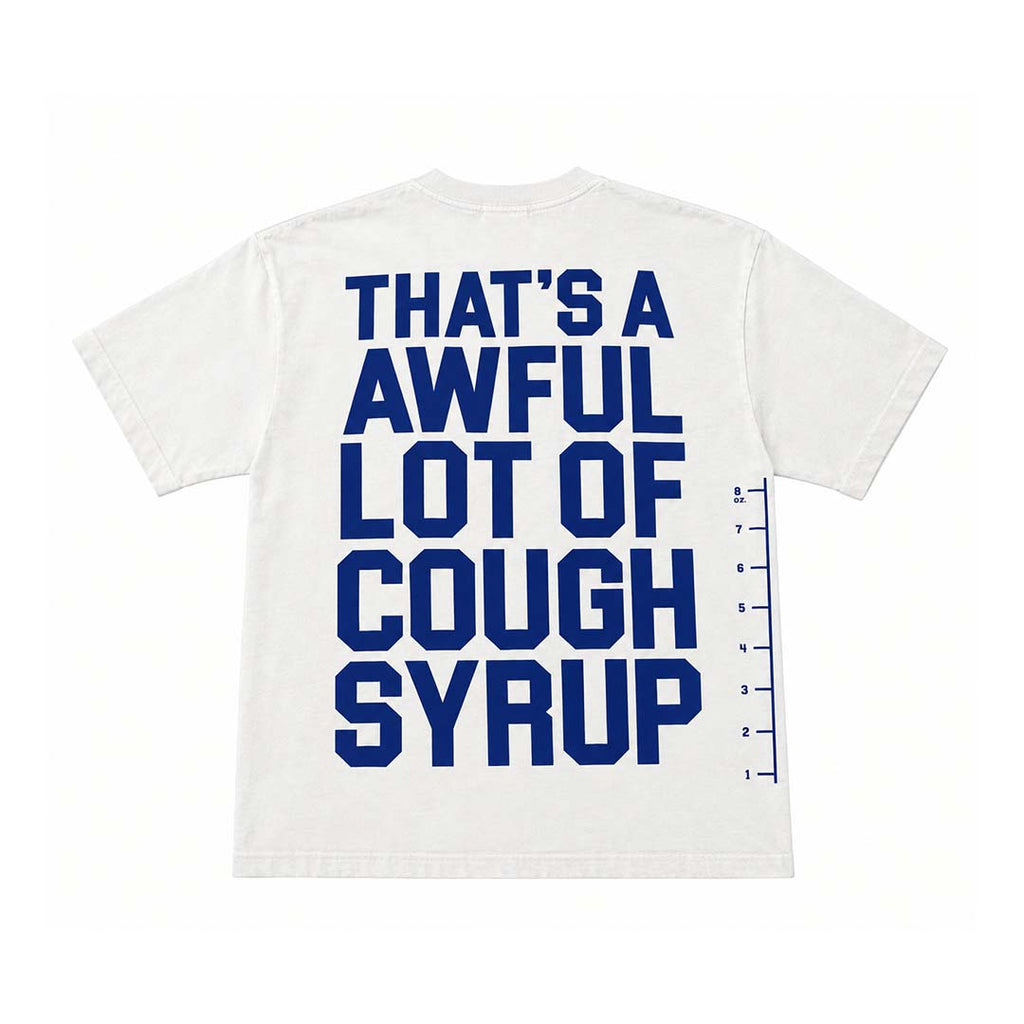 Awful Lot of Cough Syrup White Blue Spell Out Measurements Tee by Awful Lot of Cough Syrup - NWAHYPE No.1 for streetwear T-Shirts in USA