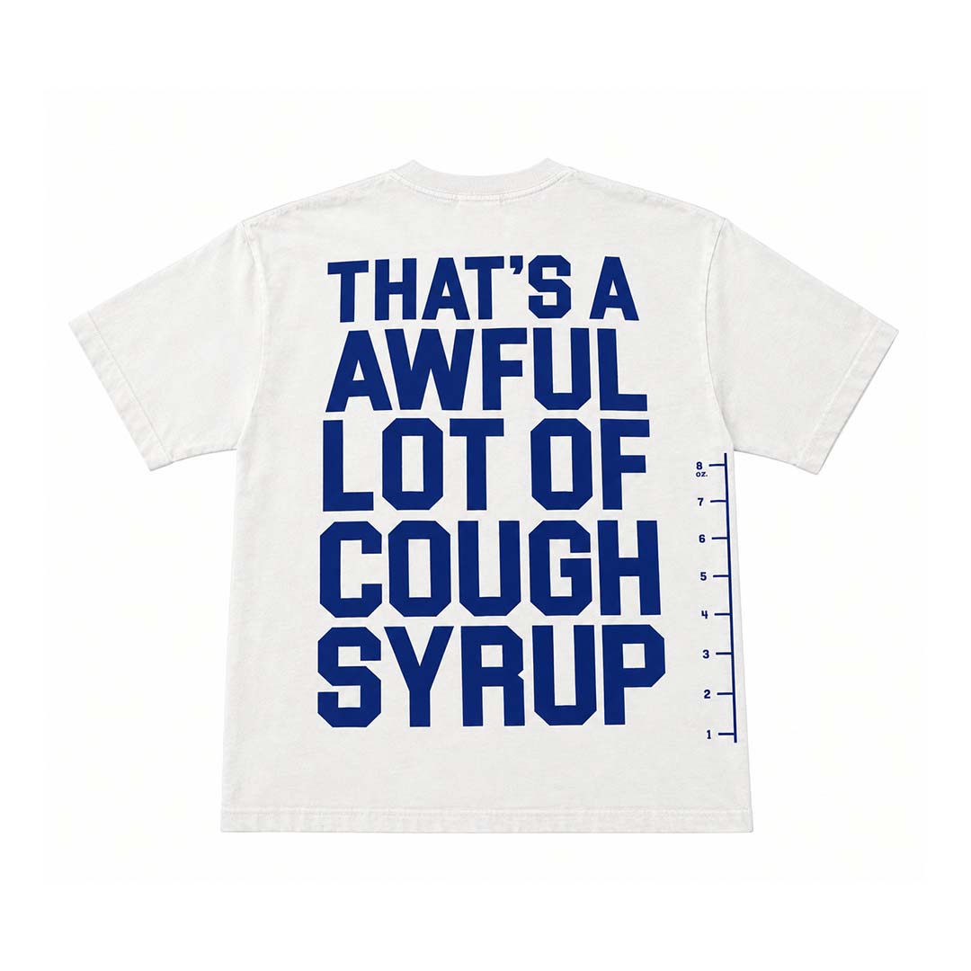 Awful Lot of Cough Syrup White Blue Spell Out Measurements Tee by Awful Lot of Cough Syrup - NWAHYPE No.1 for streetwear T-Shirts in USA