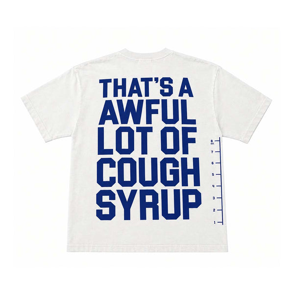 Awful Lot of Cough Syrup White Blue Spell Out Measurements Tee by Awful Lot of Cough Syrup - NWAHYPE No.1 for streetwear T-Shirts in USA