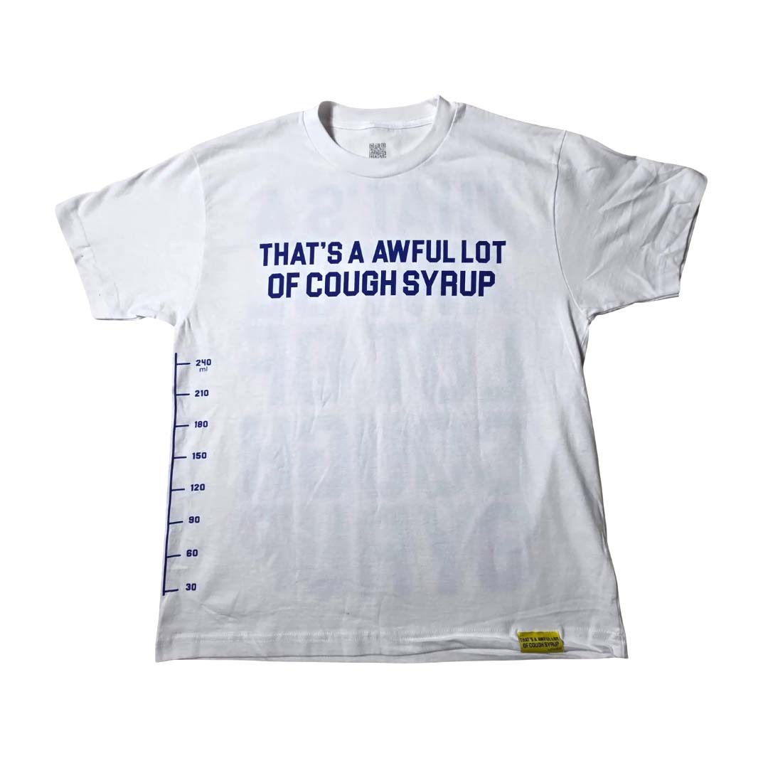 Awful Lot of Cough Syrup White Blue Spell Out Measurements Tee by Awful Lot of Cough Syrup - NWAHYPE No.1 for streetwear T-Shirts in USA