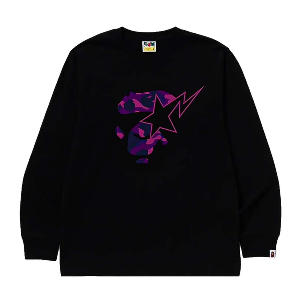 Bape A Bathing Ape Face Sta Long Sleeve Tee Black Purple Camo by Bape - NWAHYPE No.1 for streetwear T-Shirts in USA