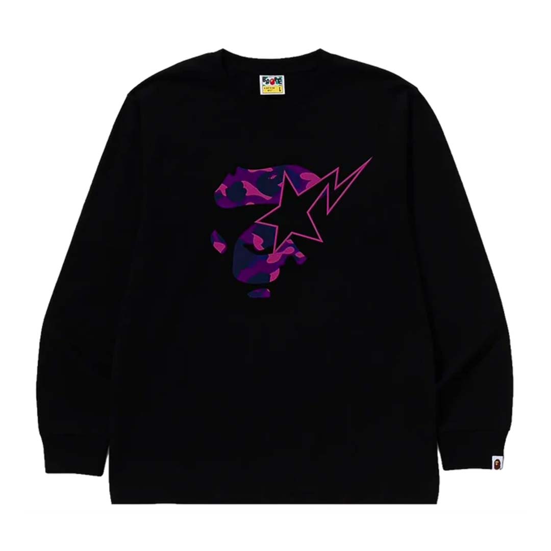 Bape A Bathing Ape Face Sta Long Sleeve Tee Black Purple Camo by Bape - NWAHYPE No.1 for streetwear T-Shirts in USA