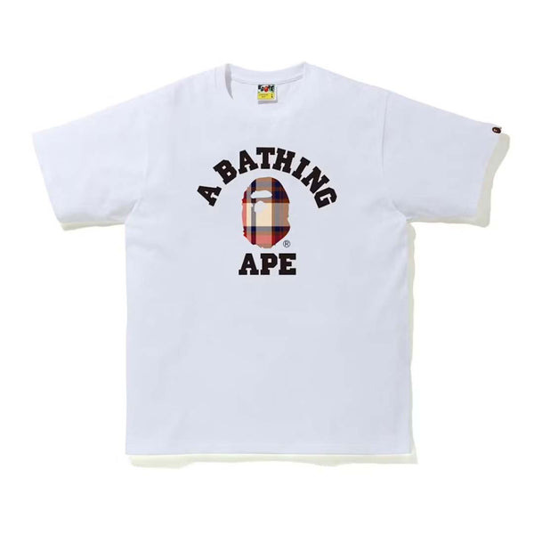 Bape Check College Tee White Beige Navy by Bape - NWAHYPE No.1 for streetwear T-Shirts in USA