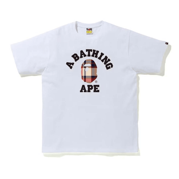 Bape Check College Tee White Beige Navy by Bape - NWAHYPE No.1 for streetwear T-Shirts in USA