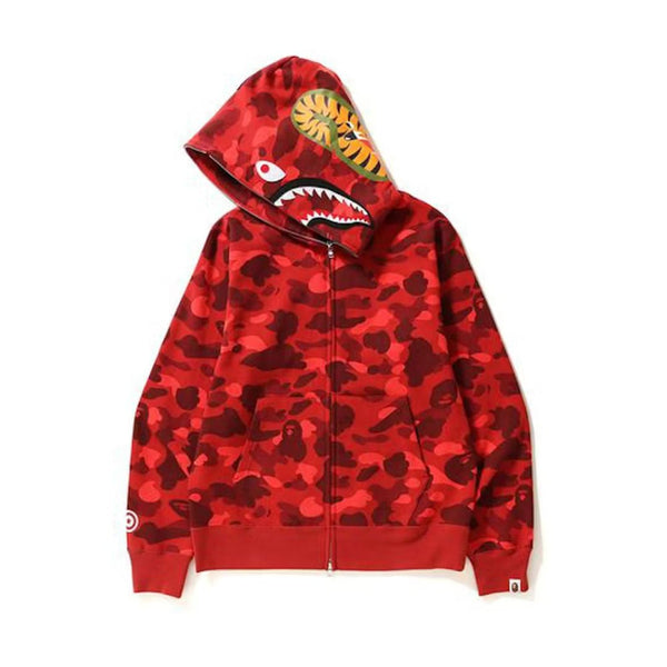 BAPE Color Camo Shark Full Zip Hoodie Red by Bape - NWAHype 1 for streetwear Hoodies in USA