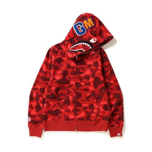 BAPE Color Camo Shark Full Zip Hoodie Red – NWAHYPE