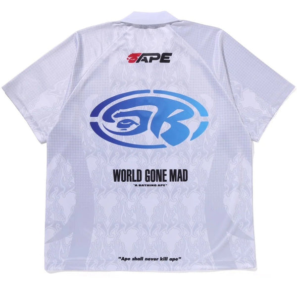 Bape Flame Pattern Overall Print Half Zip Relax Fit Polo Shirt White by Bape - NWAHYPE No.1 for streetwear T-Shirts in USA